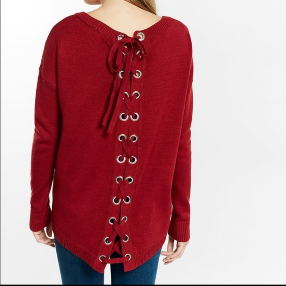 Express dark red lace up back sweater